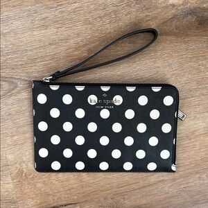 kate spade Black and White Polka Dot Wristlet Clutch 7.5”x4.75”